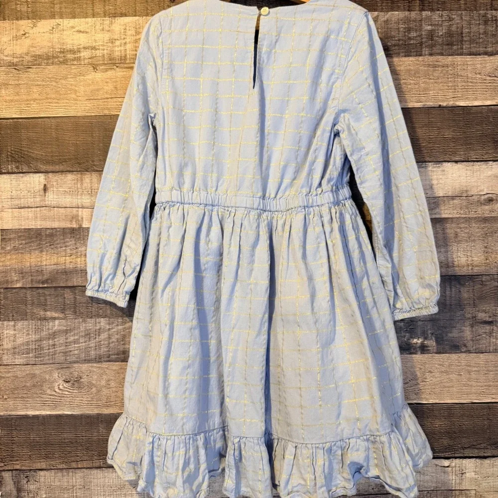 Crewcuts Girls Light Blue Gold Metallic Check Dress‎ 8 Preppy Coastal